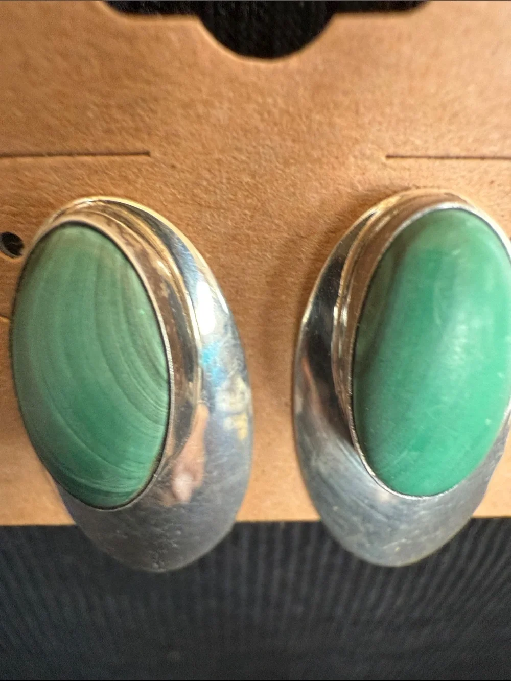 Vintage Green Stone Oval sterling Silver Drop Earrings - Women's Jewelry